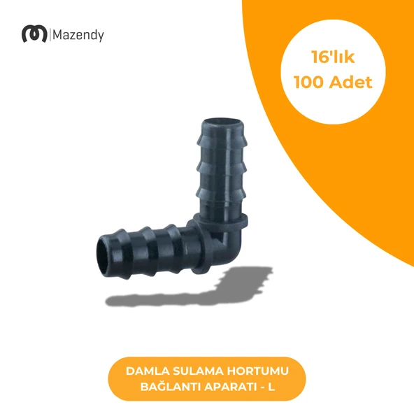 Damla Sulama L Bağlantı 16'lık - Dayanıklı ve Kolay Montajlı Bağlantı Parçası (100 Adet) ürün görseli 1