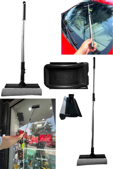 LÜX Çift Taraflı Teleskopik Cam SİLME ve ÇEKME Mopu Pratik Cam Silme Temizleme