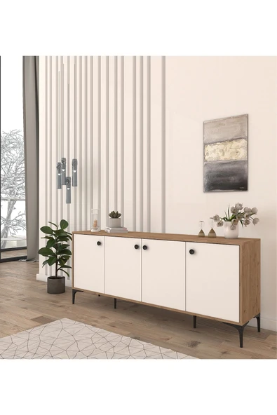 Cool Home Eylül Modern Raflı Konsol Ofis Salon 180 Cm Sepet-beyaz - 3