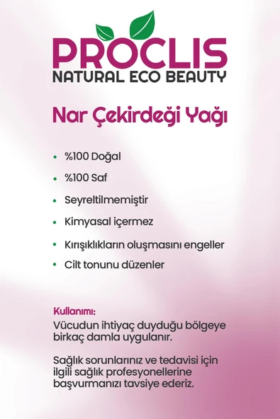 PROCLİS Nar Çekirdeği Yağı %100 Doğal Bitkisel Sabit Yağ, Pomegranate Seed Oil, Punica Granatum 50 ml - 4