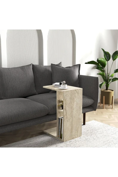 Cool Home Vera Yan Sehpa , Servis Sehpası Traverten ( Mermer Desen ) - 1