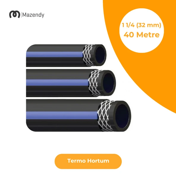 1 1/4" (32 mm) Çap 40 Metre Termo Kauçuk İplikli PVC Bahçe Sulama Hortumu Esnek Dayanıklı