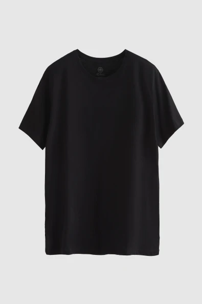 Ds Damat Slim Fit Siyah Bisiklet Yaka %100 Pamuklu Nefes Alabilen T-Shirt - Resim 4