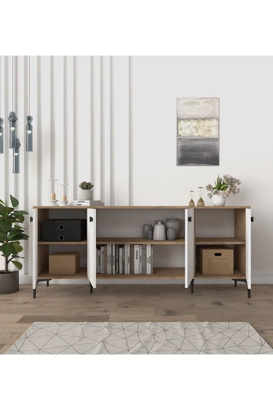 Cool Home Eylül Modern Raflı Konsol Ofis Salon 180 Cm Sepet-beyaz - 2