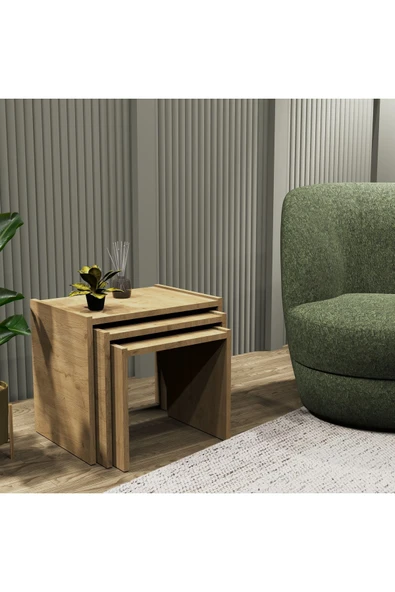 Cool Home Vera 3'lü Zigon Sehpa , Servis Sehpası Sepet - 1