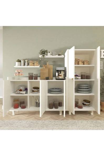 Cool Home Bono Raflı Kahve Köşesi ve Çok Amaçlı Dolap Seti , Erzak Kiler Dolabı Beyaz - 2