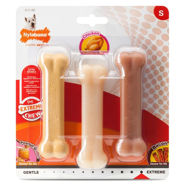839187-Nylabone Fıstık Ezmesi, Tavuk ve Domuz Pastırması Aromalı Köpek Çiğneme Seti S 12 Cm