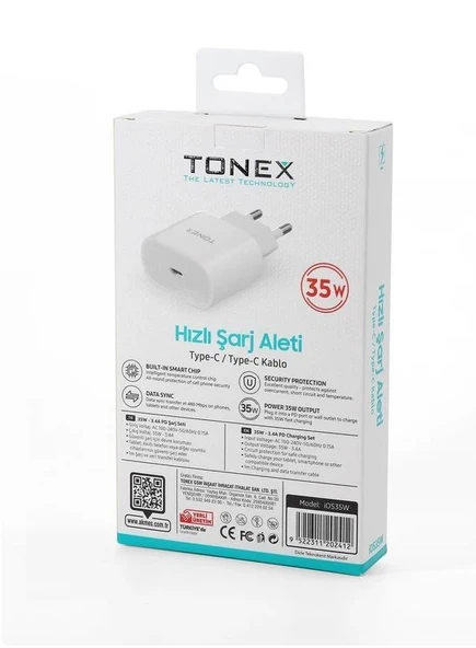 Tonex İOS35W Type-C To Type-C 35W  3.4A Yeni Nesil Şarj Aleti Seti - 2