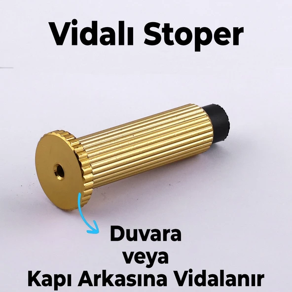 Kapı Stoperi Tamponu Çizgili Altın Vidalı Metal Tutacağı Tutucu Kapı Arkası Duvar Kolu Stopu Takozu - Resim 4