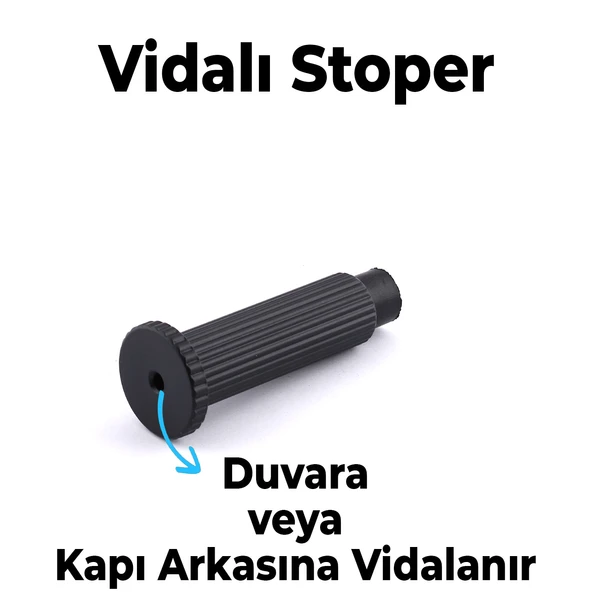 Kapı Stoperi Tamponu Çizgili Siyah Vidalı Metal Tutacağı Tutucu Kapı Arkası Duvar Kolu Stopu Takozu - Resim 6