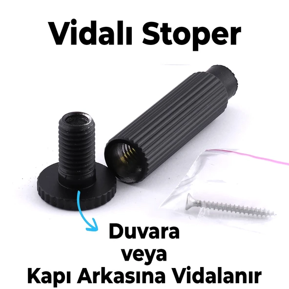 Kapı Stoperi Tamponu Çizgili Siyah Vidalı Metal Tutacağı Tutucu Kapı Arkası Duvar Kolu Stopu Takozu - Resim 5