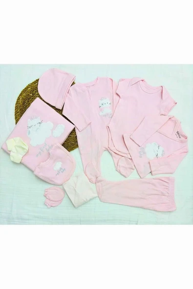 Bebitof My Baby Kumsal % 100 Coton 10 Lu Hastane Çıkışı Yeni Sevimli Kedi Desenli Pembe 10115 - 8