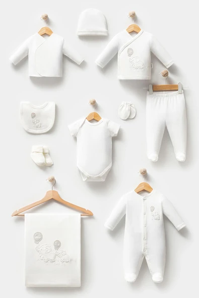 Bebitof My Baby Kumsal % 100 Coton 10 Lu Hastane Çıkışı Yeni Sevimli Balonlu Fil Desenli ekru 10124 - 3