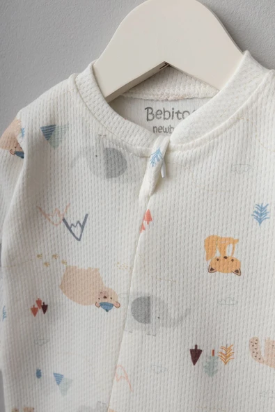Bebitof My Baby Kumsal % 100 Coton 10 Lu Hastane Çıkışı Yeni Doğan Sevimli Orman Desenli Ekru 10082 - 4
