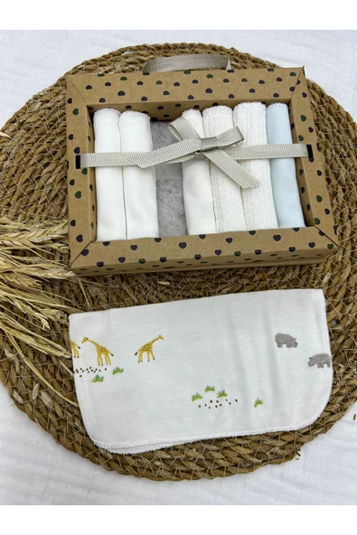 Caramell 7 Li Bebek Ağız Silme Mendili // Yeni Doğan // 2025 Zürafa Desen Mavi 1373 - 2