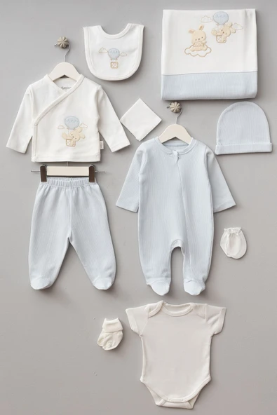 Bebitof My Baby Kumsal % 100 Coton 10 Lu Hastane Çıkışı Yeni Sevimli Balonlu Tavşan Desenli 10110