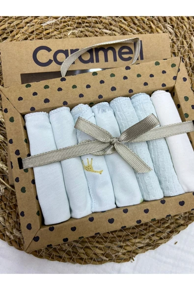 Caramell 7 Li Bebek Ağız Silme Mendili // Yeni Doğan // 2025 Mavi Zürafa 1373 - 1