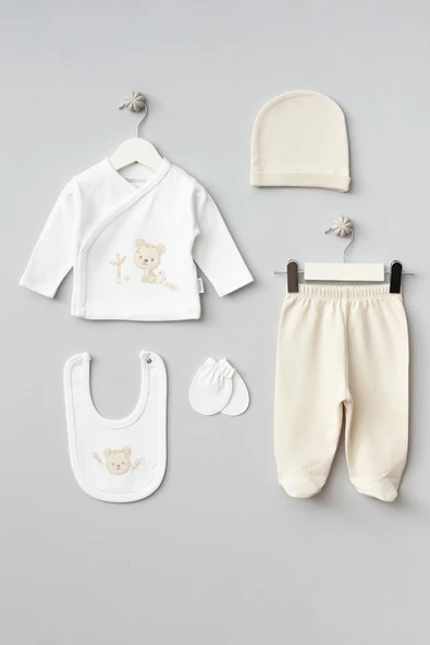 Bebitof My Baby Kumsal % 100 Coton 10 Lu Hastane Çıkışı Yeni Sevimli Kaplan Desenli Ekru 10095 - 3