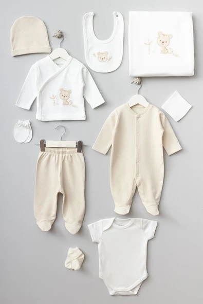 Bebitof My Baby Kumsal % 100 Coton 10 Lu Hastane Çıkışı Yeni Sevimli Kaplan Desenli Ekru 10095 - 2