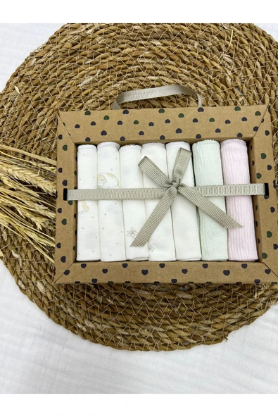 Caramell %100 Coton 7li Bebek Ağız Silme Mendili Minik Kuzu Desenli Organik // 1419 Ekru - 3