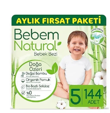 Bebem Natural Bebek Bezi Ultra Fırsat Paketi 5 Beden 72x2 144 Adet