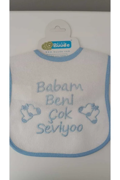 BUUDE My Baby Kumsal Su Geçirmez Babam Beni Çok Seviyor Baskılı Bebek Mama Önlüğü - 1