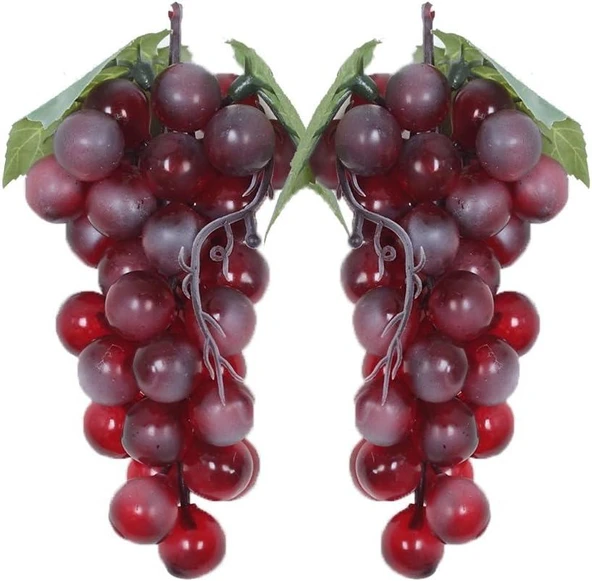 Nettenevime 2li Set Yapay Meyve Kırmızı Üzüm Süs Dekoratif Meyve 15CM ürün görseli