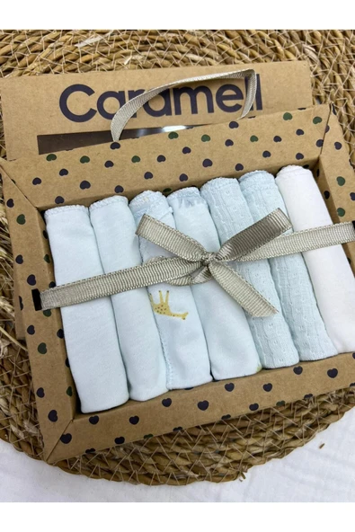 Caramell 7 Li Bebek Ağız Silme Mendili // Yeni Doğan // 2025 Zürafa Desen Mavi 1373 - 1