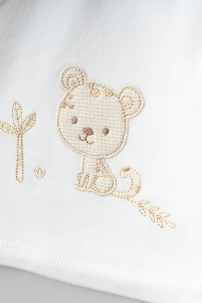 Bebitof My Baby Kumsal % 100 Coton 10 Lu Hastane Çıkışı Yeni Sevimli Kaplan Desenli Ekru 10095 - 4