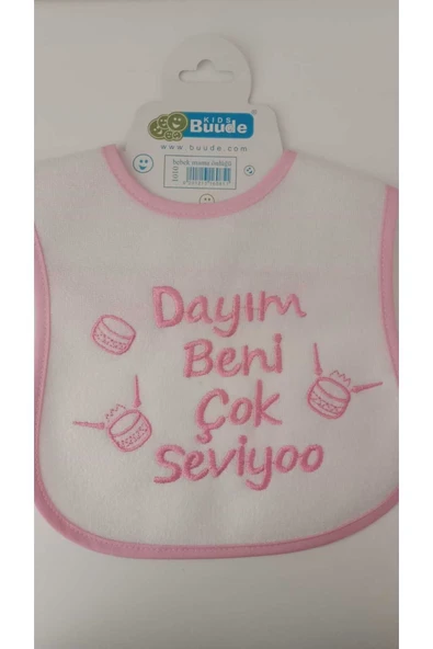 BUUDE My Baby Kumsal Su Geçirmez Dayım Beni Çok Seviyor Baskılı Bebek Mama Önlüğü - 1