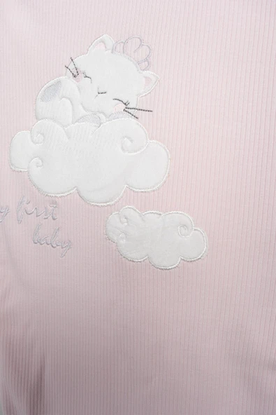 Bebitof My Baby Kumsal % 100 Coton 10 Lu Hastane Çıkışı Yeni Sevimli Kedi Desenli Pembe 10115