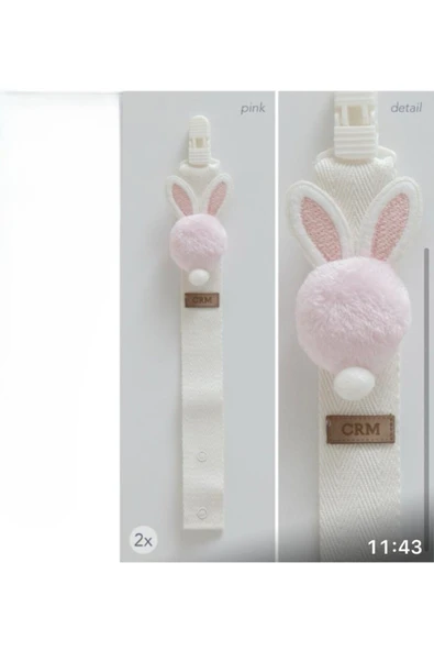Caramell My Baby Kumsal Tavşanlı Emzik Askısı Pembe 2176 - Resim 2