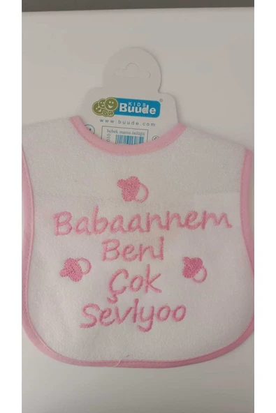 BUUDE My Baby Kumsal Su Geçirmez Babaannem Beni Çok Seviyor Baskılı Bebek Mama Önlüğü