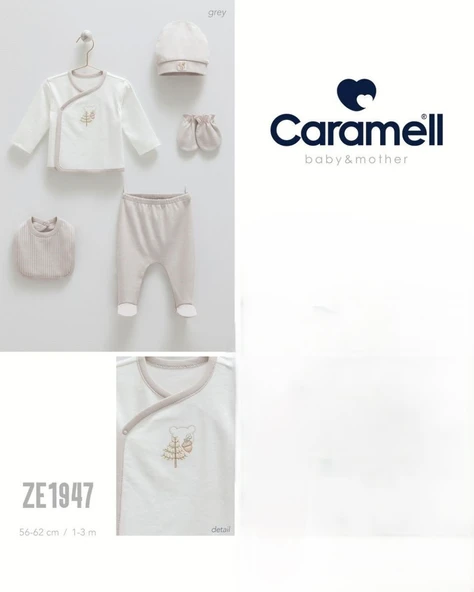 Caramell My Baby Kumsal % 100 Coton 5 li Hastane Çıkışı Gri  Merhaba Orman Desenli 1947 - 1