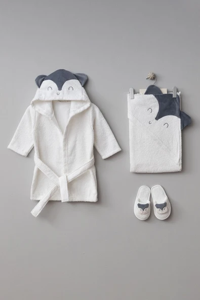 Bebitof My Baby Kumsal % 100 Pamuk 0 - 24 Ay Bornoz Seti Tilki Desen Kutu İçerisinde 30045 - 4