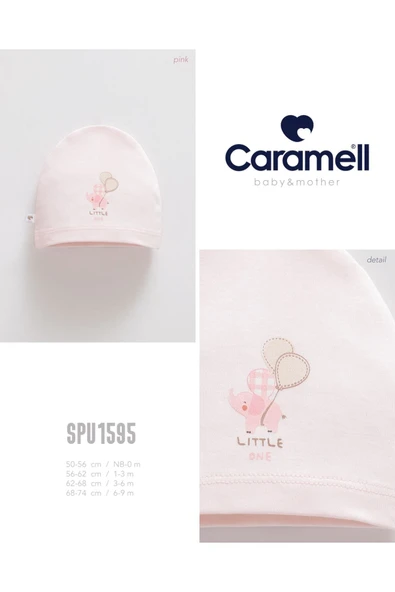 Caramell MY BABY KUMSAL SOFT COLOUR Pembe 56 cm BALONLU FİL BASKILI BEBEK ŞAPKA/BERE //1595 - 2
