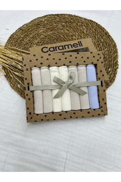 Caramell %100 Coton 7li Bebek Ağız Silme Mendili sport Boy Desenli Organik // 1322 bej - 3