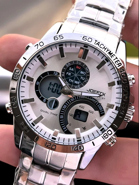 Joefox Çelik Kordon Dijital Ve Analog 2 Yıl Garantili 3 Atm Suya Dayanıklı Erkek Kol Saati JOE.CL03 - Resim 2