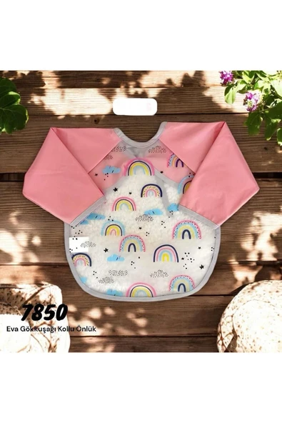 BUUDE My Baby Kumsal Sıvı Geçirmez bebek& Çocuk Mama ve Aktivite Önlüğü Gökkuşağı Desenli 7850 - Resim 3