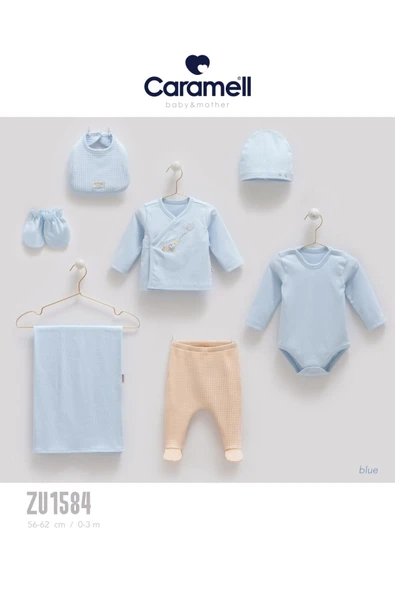 Caramell My Baby Kumsal % 100 Coton 7 li Hastane Çıkışı Battaniyeli Soft Renkler Balonlu Fil Detaylı 1584 - 2