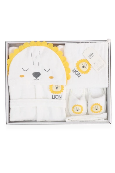 Bebitof My Baby Kumsal % 100 Pamuk 0 - 24 Ay Bornoz Seti Aslan Desen Kutu İçerisinde 30024 - 6