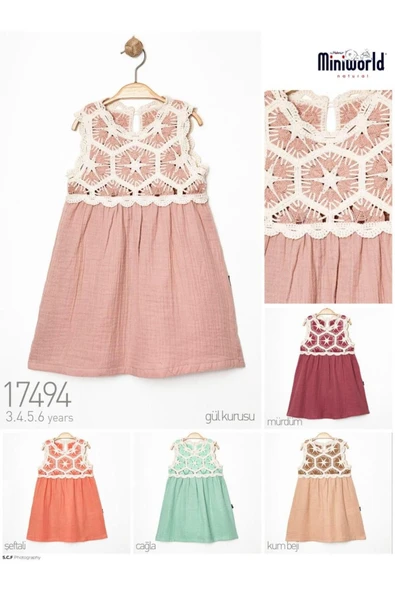 Miniworld TRİKO ROBALI MÜSLİN ELBİSE 3 - 6 YAŞ GRUBU 17494 ürün görseli 1