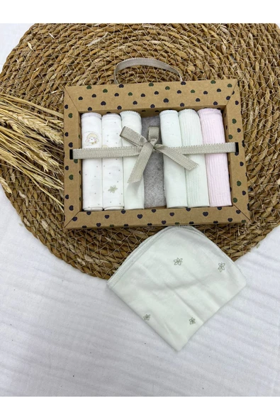 Caramell Pamuklu 7'li Bebek Mendili (YENİDOĞAN) Kuzu Desen 2025 1419 Pembe Mini Lmb - 6