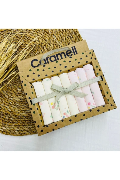 Caramell 7 Li Bebek Ağız Silme Mendili // Yeni Doğan // 2025 Vişne Desen 1219 - 1