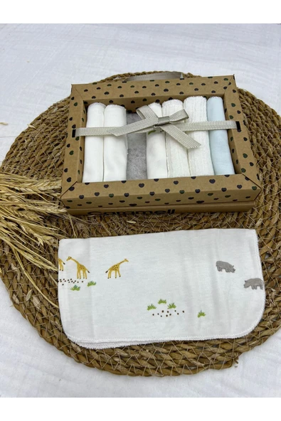 Caramell 7 Li Bebek Ağız Silme Mendili // Yeni Doğan // 2025 Zürafa Desen Mavi 1373 - 3