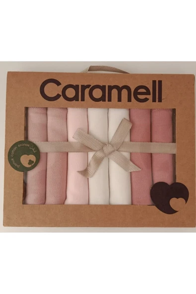 Caramell %100 Coton 7li Bebek Ağız Silme Mendili Basic Desenli Organik // 1337 gül kurusu - 2