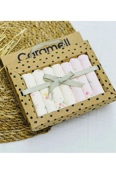 Caramell 7 Li Bebek Ağız Silme Mendili // Yeni Doğan // 2025 Vişne Desen 1219 - 3