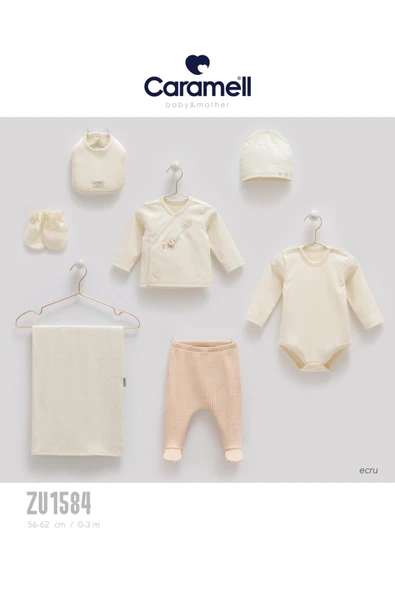 Caramell My Baby Kumsal % 100 Coton 7 li Hastane Çıkışı Battaniyeli Soft Renkler Balonlu Fil Detaylı 1584 - 1