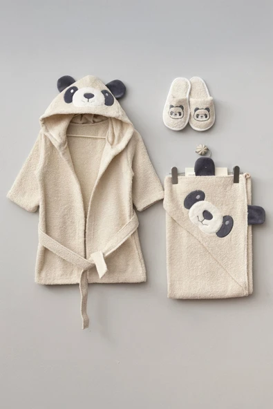 Bebitof My Baby Kumsal % 100 Pamuk 0 - 24 Ay Bornoz Seti Panda Desen Kutu İçerisinde 30052 - 1