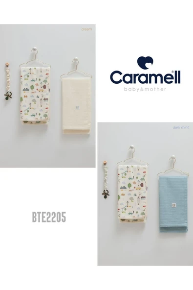 Caramell My Baby Kumsal 80x90 cm 1 adet Penye 1 adet Muslin Battaniye 1 adet Emzik Askısı 3lü set kutulu Mint yeşil 2208 - Resim 2